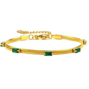 3 FOR $15 Gold Plated Waterproof Elegant Gold Bracelet with Green Accents